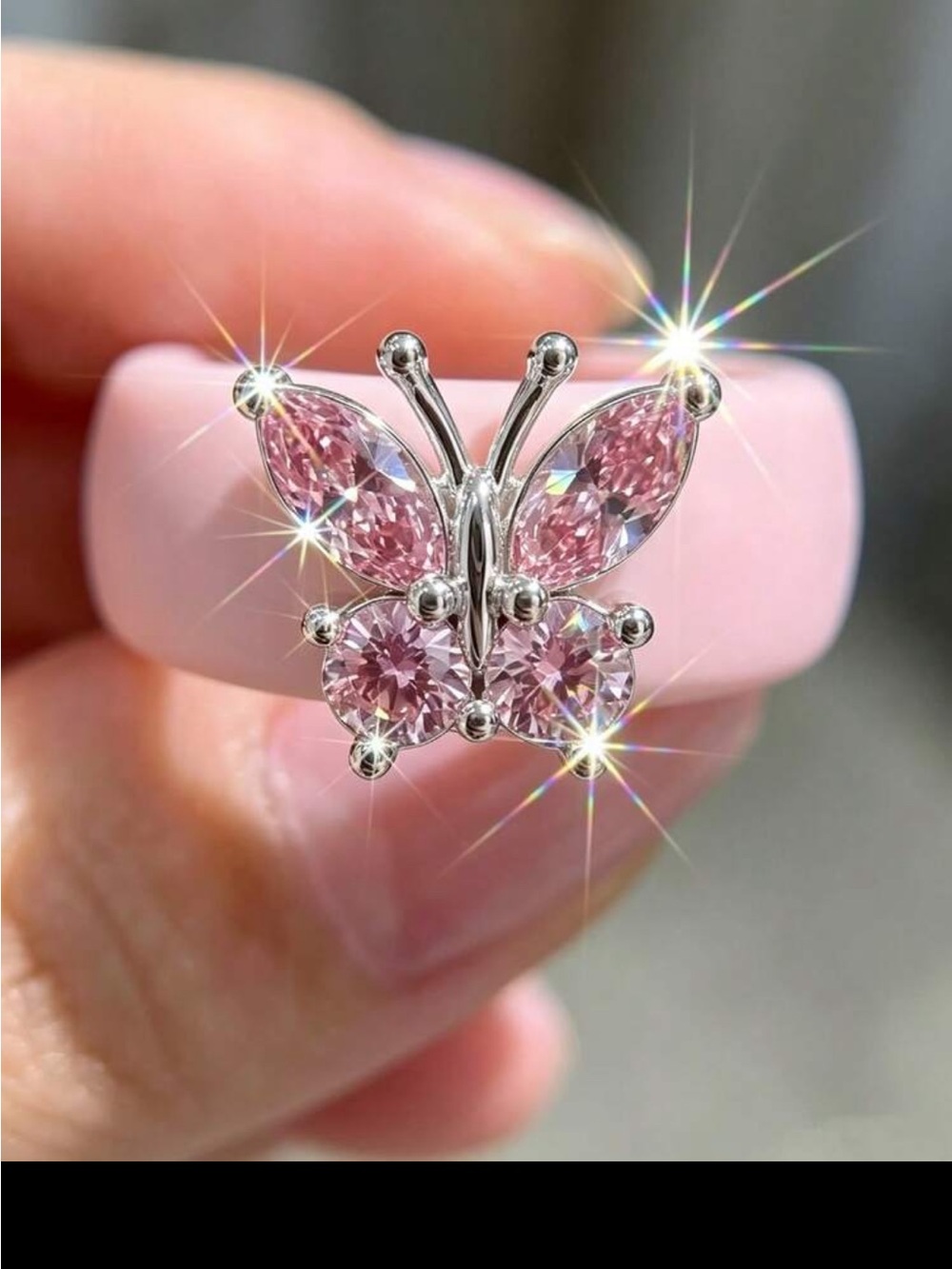 Pink Butterfly Crystal Ring - Women Jewelry